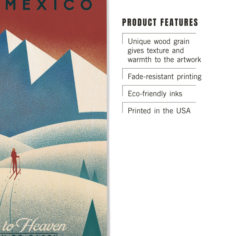 New Mexico, Skier In the Mountains, Litho, Lantern Press Artwork, Wood Signs and Postcards Wood Lantern Press