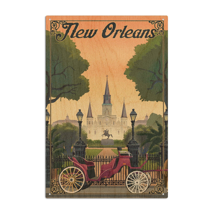 New Orleans, Louisiana, Litho, Lantern Press Artwork, Wood Signs and Postcards Wood Lantern Press 10 x 15 Wood Sign