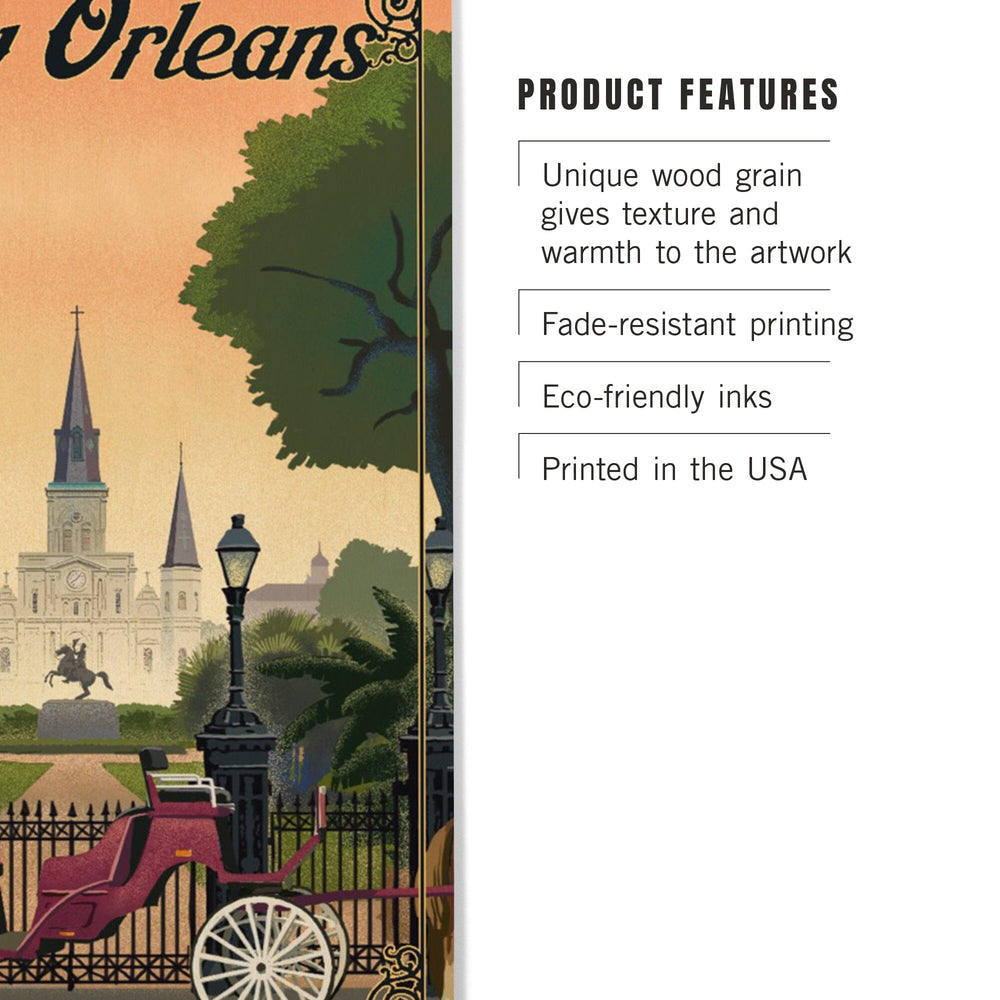 New Orleans, Louisiana, Litho, Lantern Press Artwork, Wood Signs and Postcards Wood Lantern Press