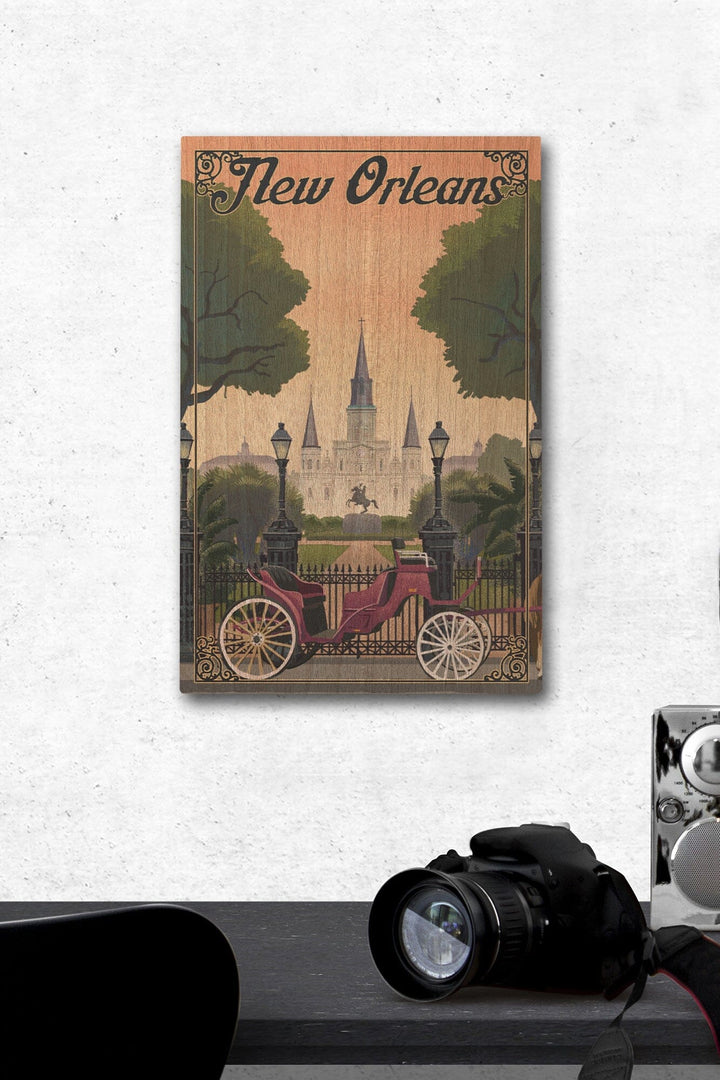 New Orleans, Louisiana, Litho, Lantern Press Artwork, Wood Signs and Postcards Wood Lantern Press 12 x 18 Wood Gallery Print