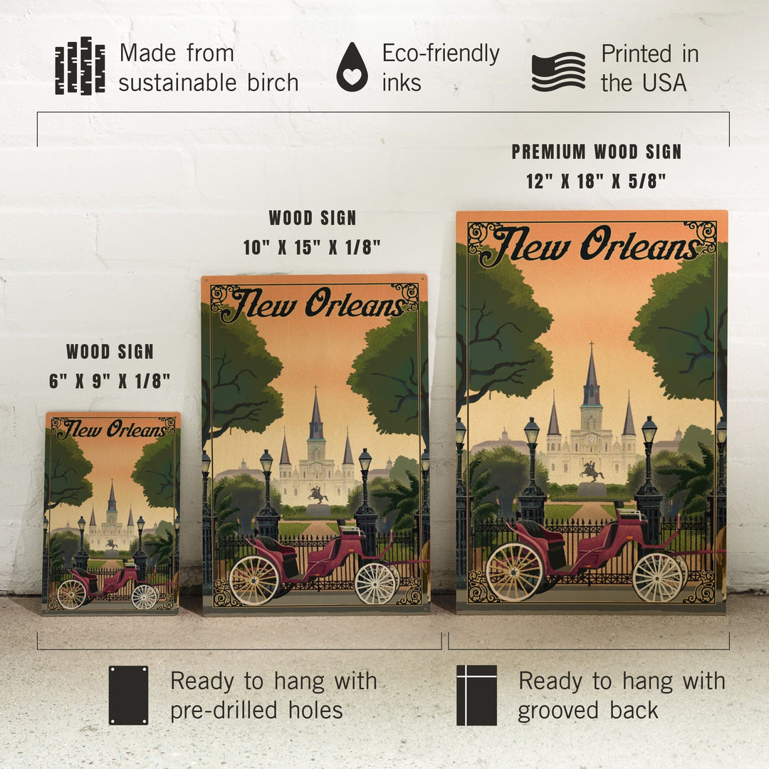 New Orleans, Louisiana, Litho, Lantern Press Artwork, Wood Signs and Postcards Wood Lantern Press