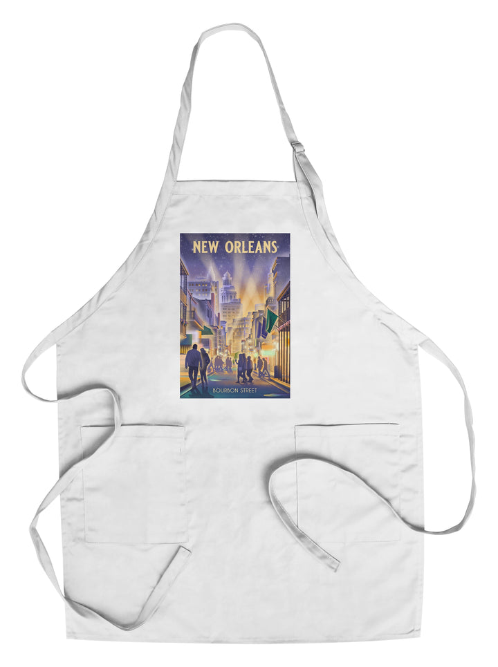 New Orleans, Louisiana, Lithograph, City Series, Bourbon Street Kitchen Lantern Press Chef's Apron