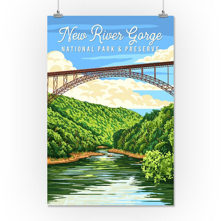 New River Gorge National Park, West Virginia, Painterly, Lantern Press Artwork, Art Prints and Metal Signs Art Lantern Press 36 x 54 Giclee Print 