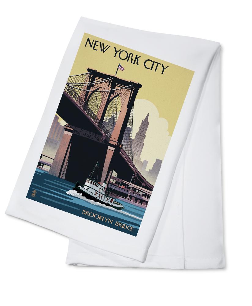 New York, Brooklyn Bridge, Lantern Press Artwork, Towels and Aprons Kitchen Lantern Press Cotton Towel