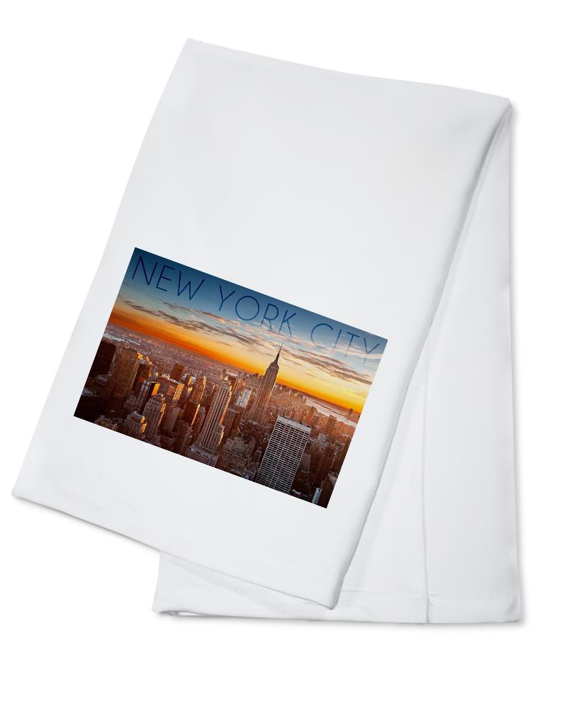 New York City, New York, Aerial Skyline at Sunset, Lantern Press Photography, Towels and Aprons Kitchen Lantern Press Cotton Towel