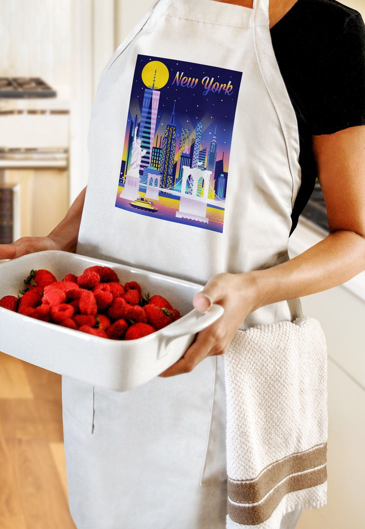 New York City, Retro Skyline Chromatic Series, Lantern Press Artwork, Towels and Aprons Kitchen Lantern Press