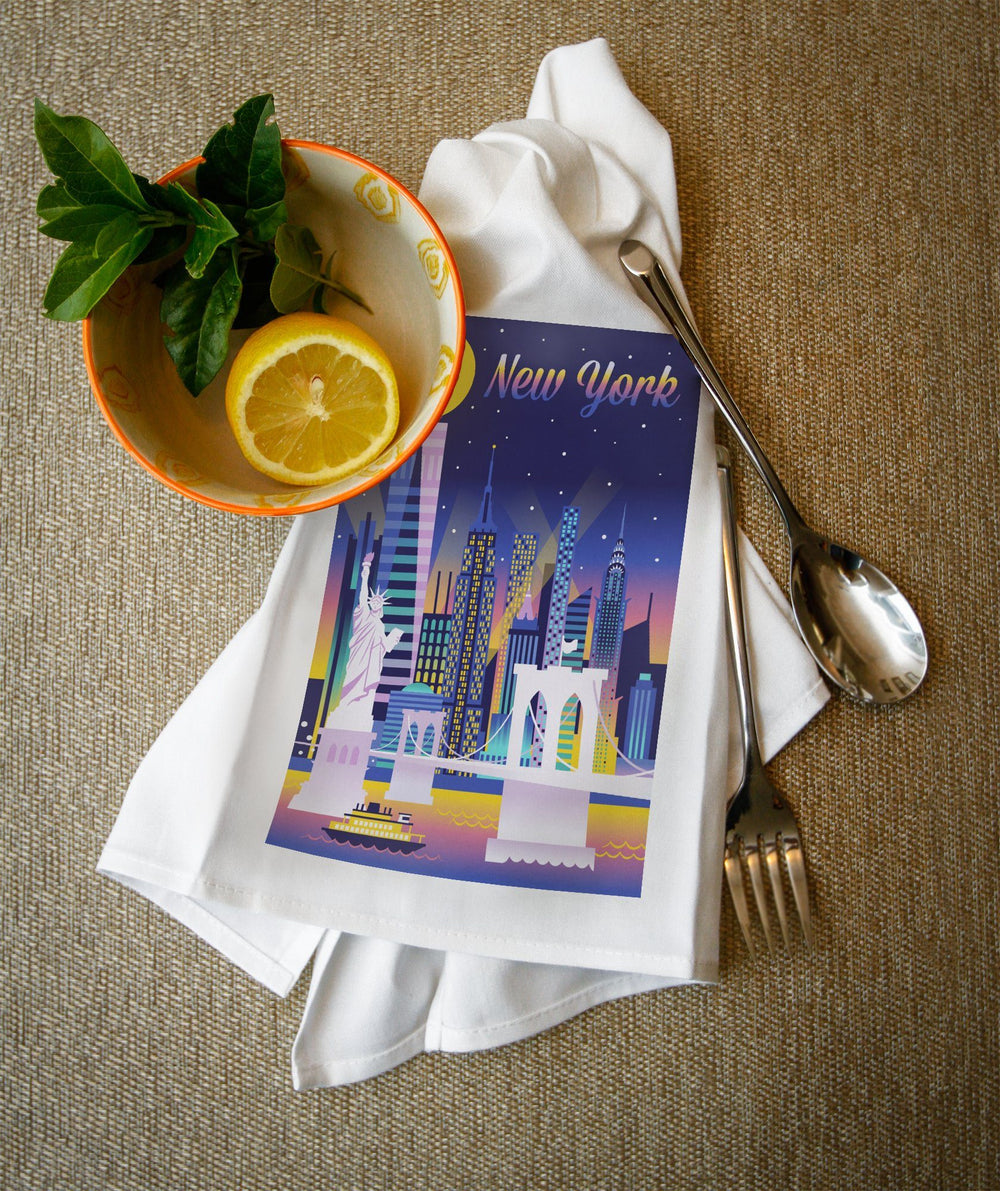 New York City, Retro Skyline Chromatic Series, Lantern Press Artwork, Towels and Aprons Kitchen Lantern Press