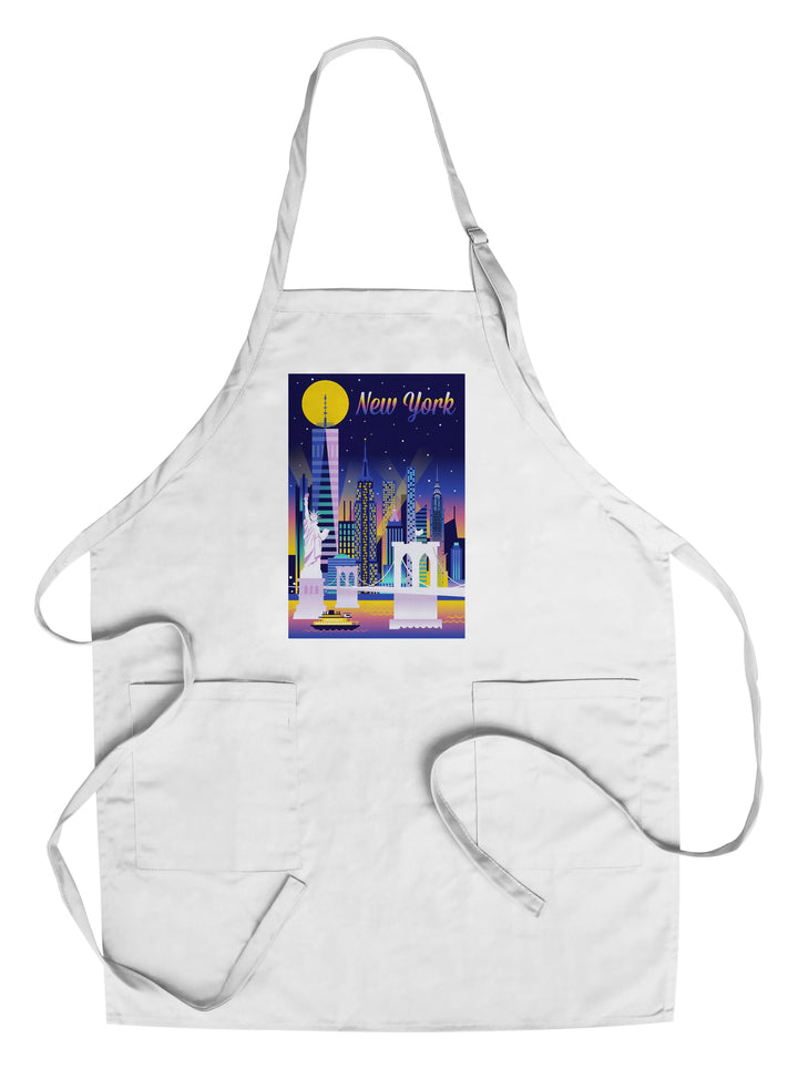 New York City, Retro Skyline Chromatic Series, Lantern Press Artwork, Towels and Aprons Kitchen Lantern Press Chef's Apron
