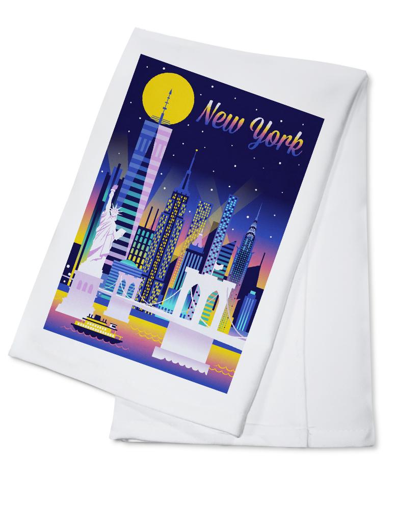 New York City, Retro Skyline Chromatic Series, Lantern Press Artwork, Towels and Aprons Kitchen Lantern Press Cotton Towel