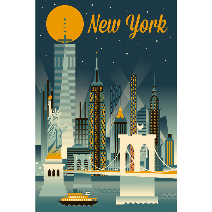 New York City, Retro Skyline Series, Lantern Press Artwork, Towels and Aprons Kitchen Lantern Press