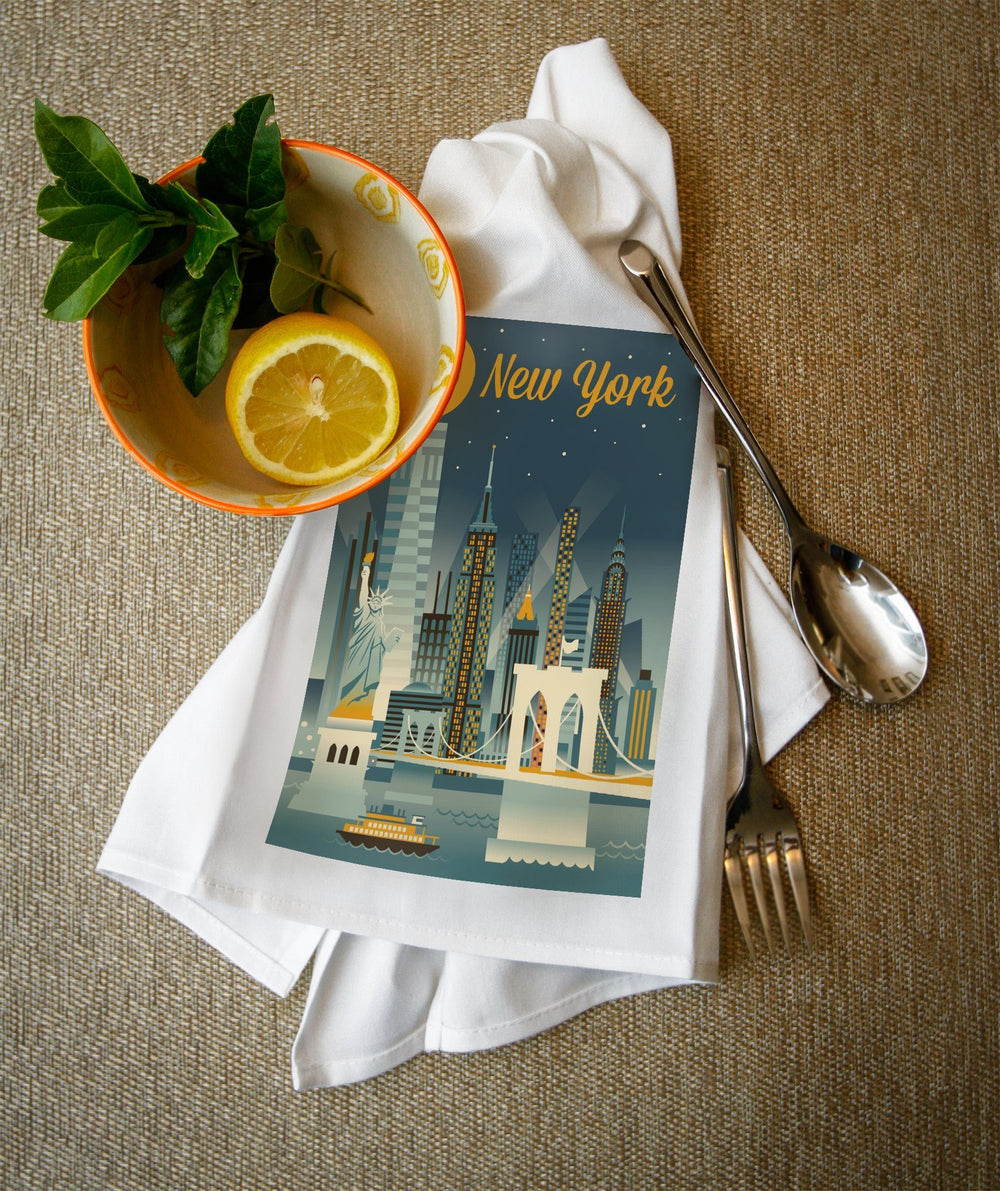 New York City, Retro Skyline Series, Lantern Press Artwork, Towels and Aprons Kitchen Lantern Press