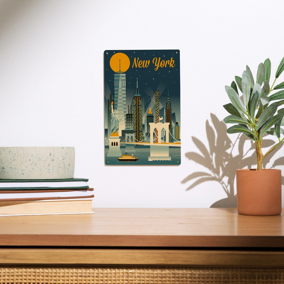 New York City, Retro Skyline Series, Lantern Press Artwork, Wood Signs and Postcards Wood Lantern Press
