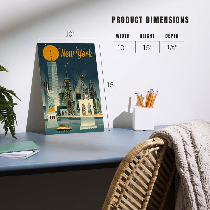 New York City, Retro Skyline Series, Lantern Press Artwork, Wood Signs and Postcards Wood Lantern Press