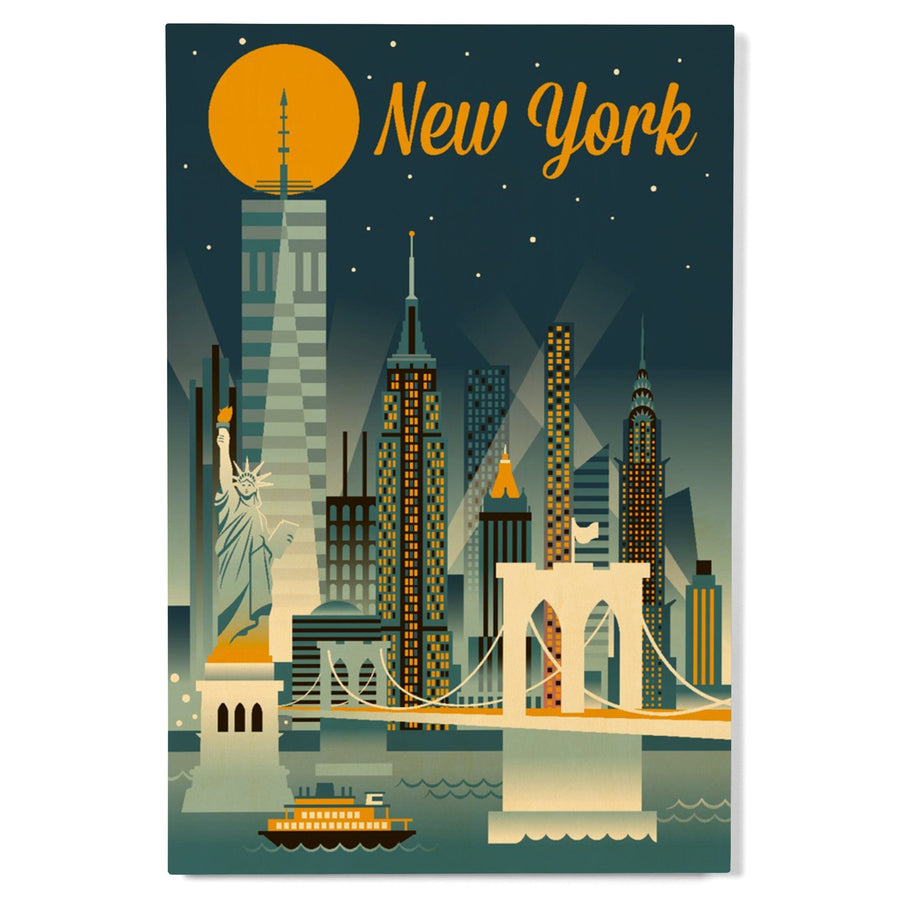 New York City, Retro Skyline Series, Lantern Press Artwork, Wood Signs and Postcards Wood Lantern Press