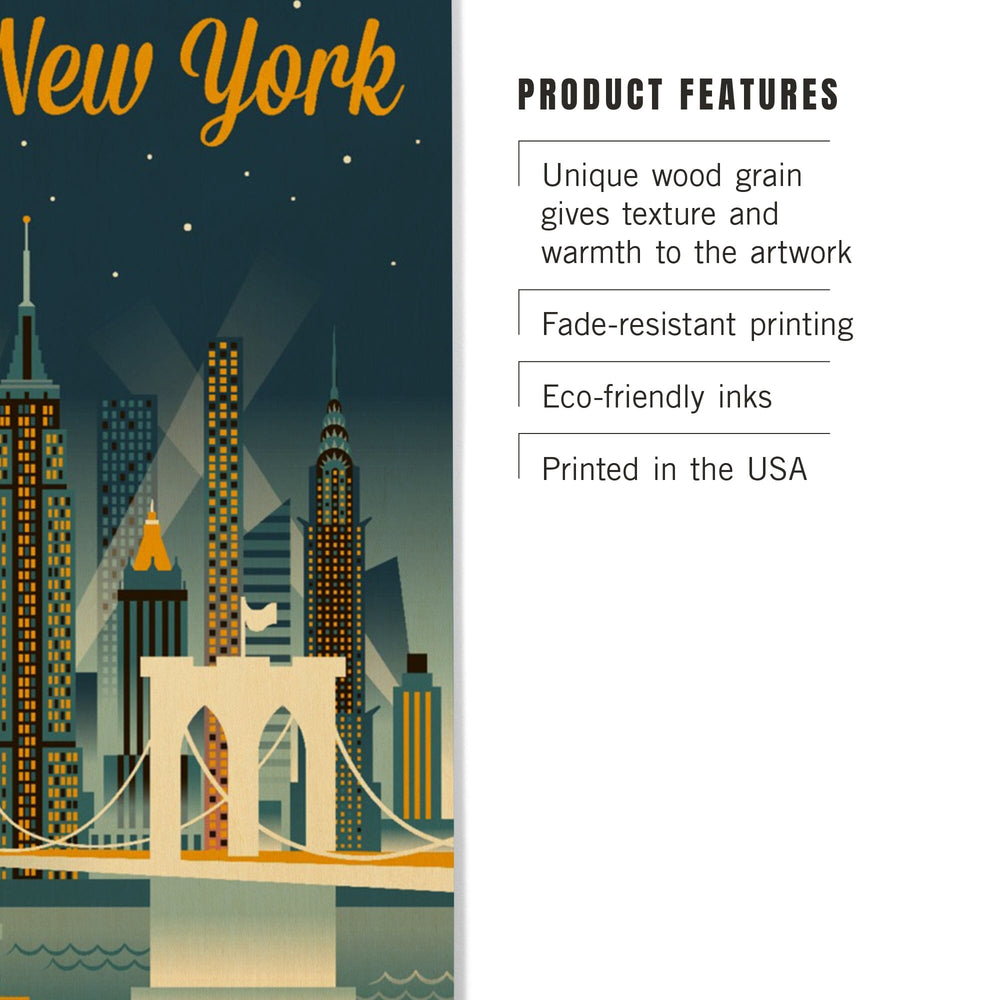 New York City, Retro Skyline Series, Lantern Press Artwork, Wood Signs and Postcards Wood Lantern Press