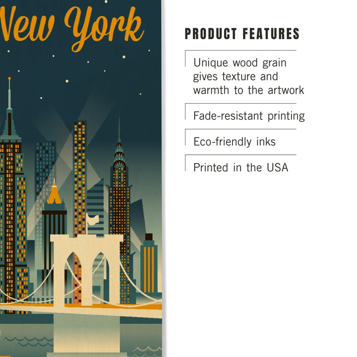 New York City, Retro Skyline Series, Lantern Press Artwork, Wood Signs and Postcards Wood Lantern Press