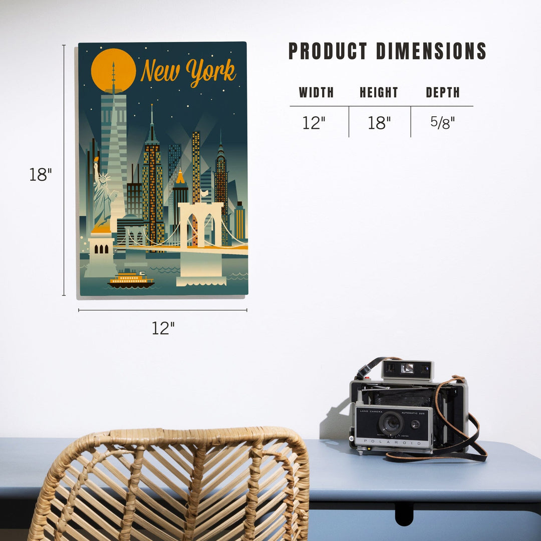 New York City, Retro Skyline Series, Lantern Press Artwork, Wood Signs and Postcards Wood Lantern Press