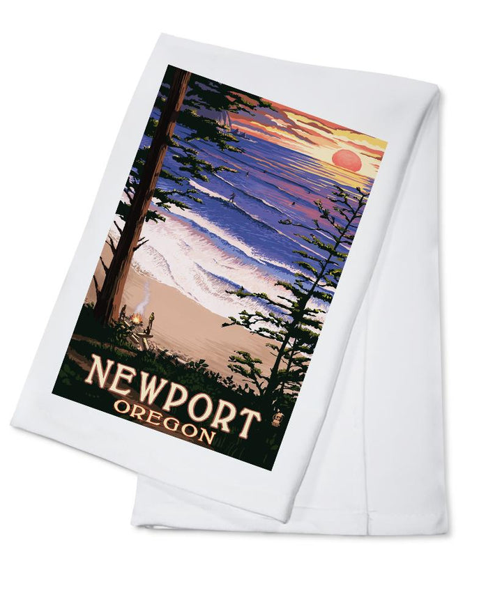 Newport, Oregon, Sunset Beach & Surfers, Lantern Press Poster, Towels and Aprons Kitchen Lantern Press Cotton Towel