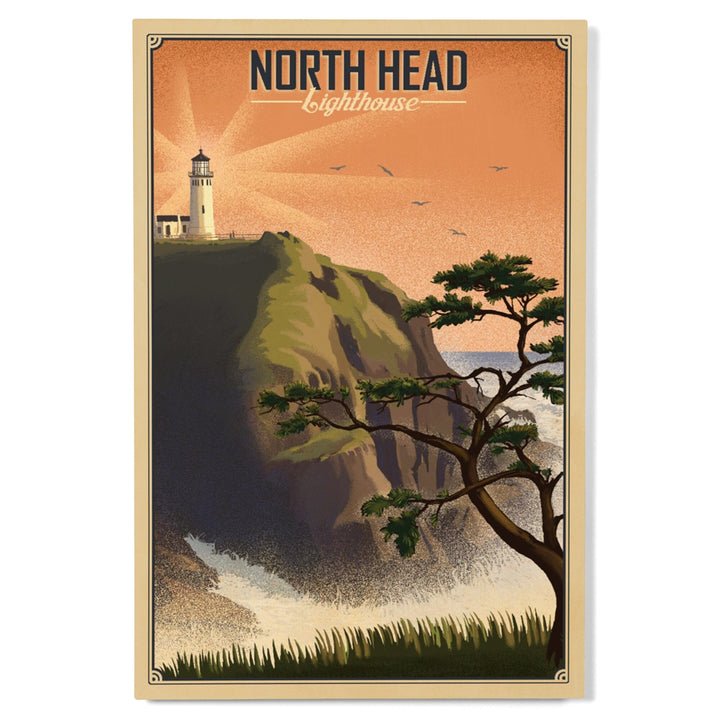 North Head Lighthouse, Lithograph, Lantern Press Artwork, Wood Signs and Postcards Wood Lantern Press