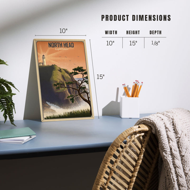 North Head Lighthouse, Lithograph, Lantern Press Artwork, Wood Signs and Postcards Wood Lantern Press