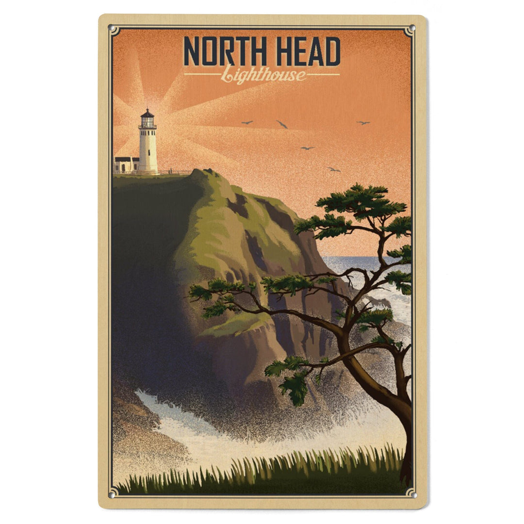 North Head Lighthouse, Lithograph, Lantern Press Artwork, Wood Signs and Postcards Wood Lantern Press