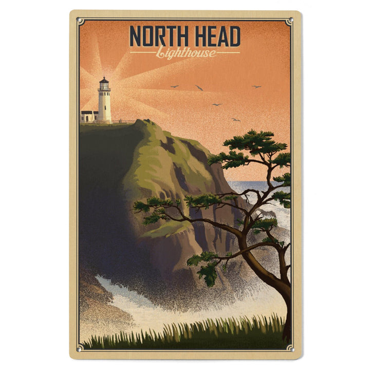 North Head Lighthouse, Lithograph, Lantern Press Artwork, Wood Signs and Postcards Wood Lantern Press