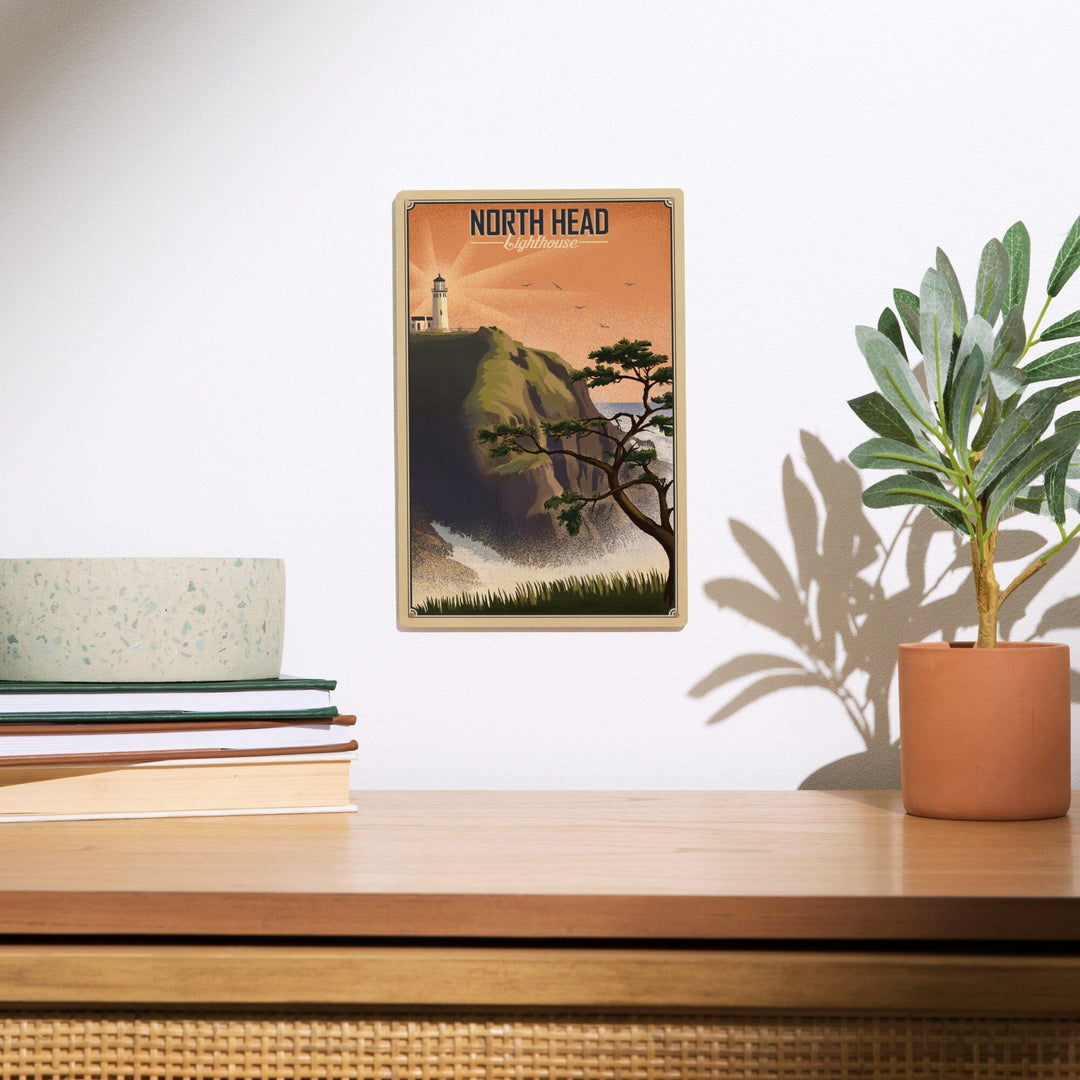 North Head Lighthouse, Lithograph, Lantern Press Artwork, Wood Signs and Postcards Wood Lantern Press
