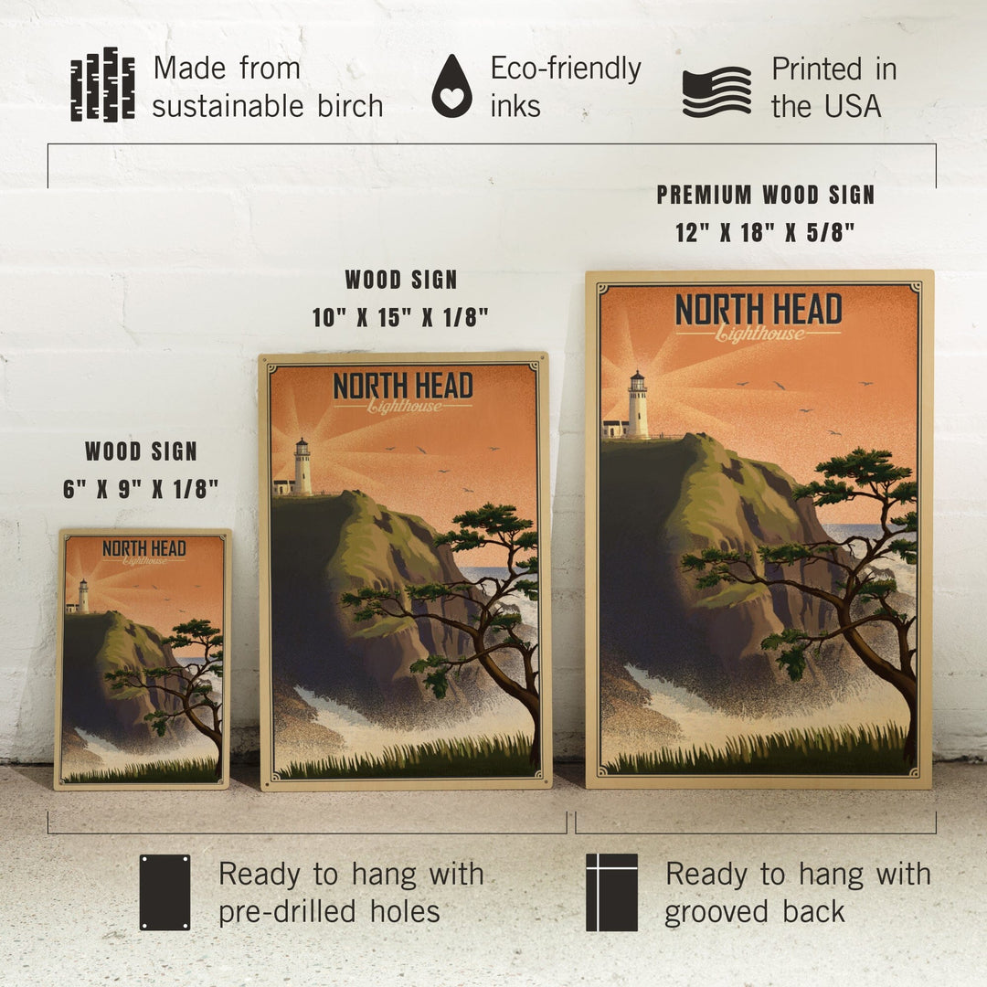 North Head Lighthouse, Lithograph, Lantern Press Artwork, Wood Signs and Postcards Wood Lantern Press