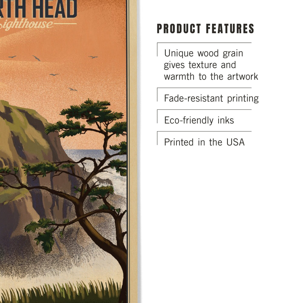 North Head Lighthouse, Lithograph, Lantern Press Artwork, Wood Signs and Postcards Wood Lantern Press