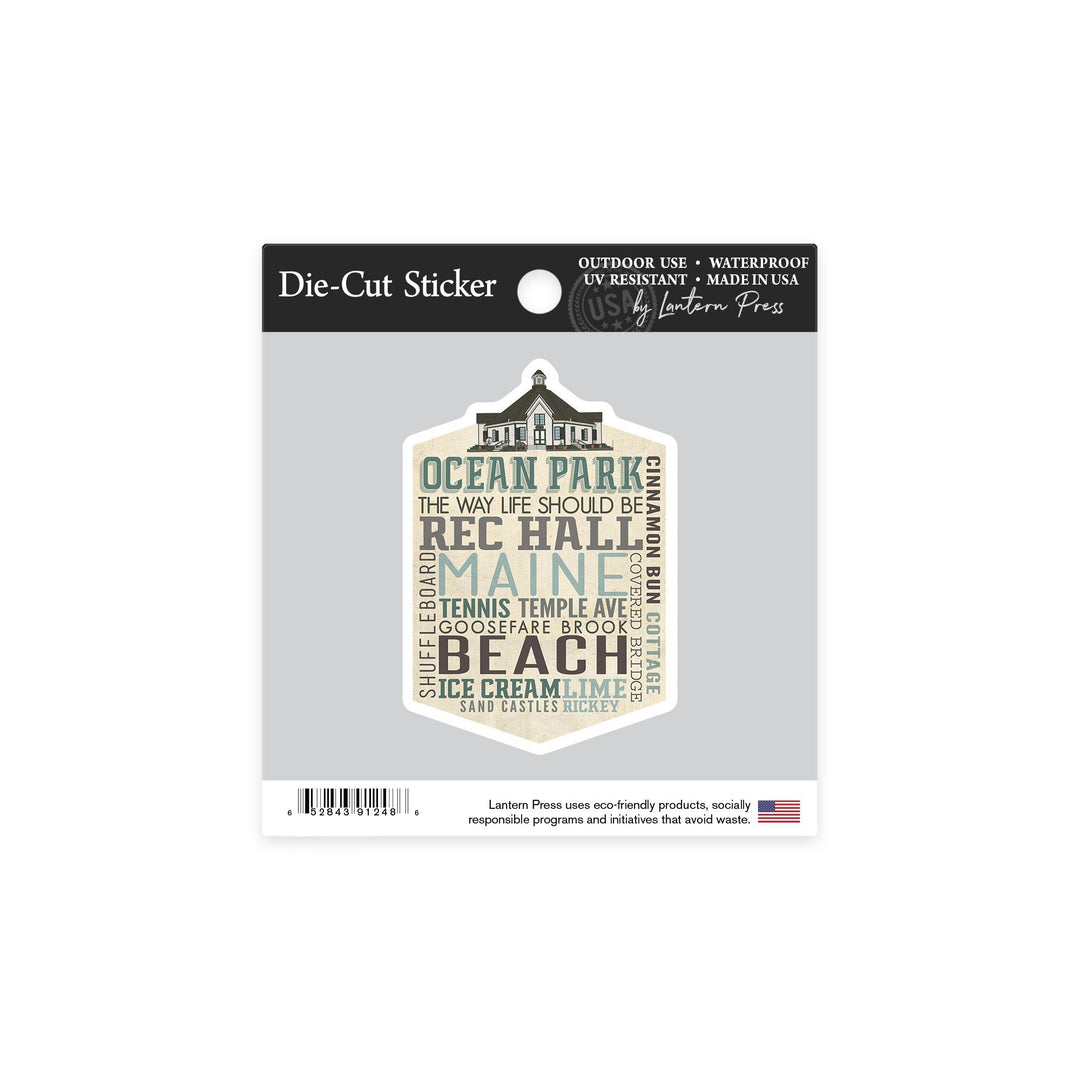Ocean Park, Maine, Typography, Contour, Lantern Press Artwork, Vinyl Sticker Sticker Lantern Press
