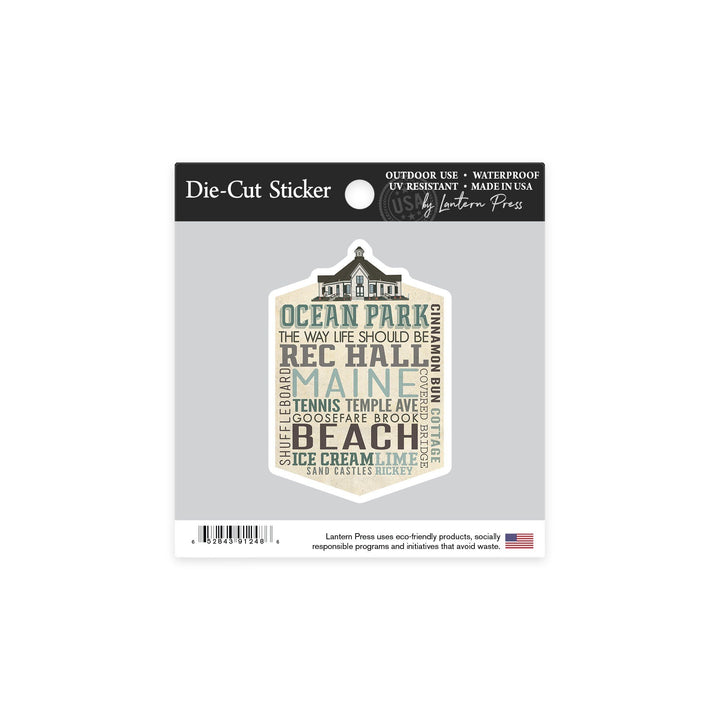 Ocean Park, Maine, Typography, Contour, Lantern Press Artwork, Vinyl Sticker Sticker Lantern Press