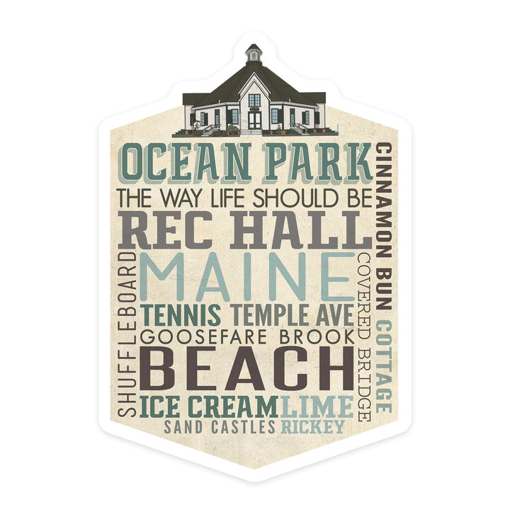 Ocean Park, Maine, Typography, Contour, Lantern Press Artwork, Vinyl Sticker Sticker Lantern Press