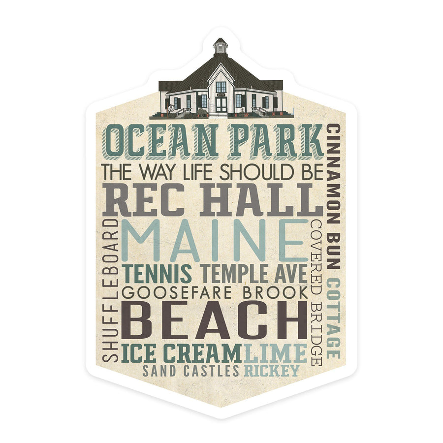 Ocean Park, Maine, Typography, Contour, Lantern Press Artwork, Vinyl Sticker Sticker Lantern Press