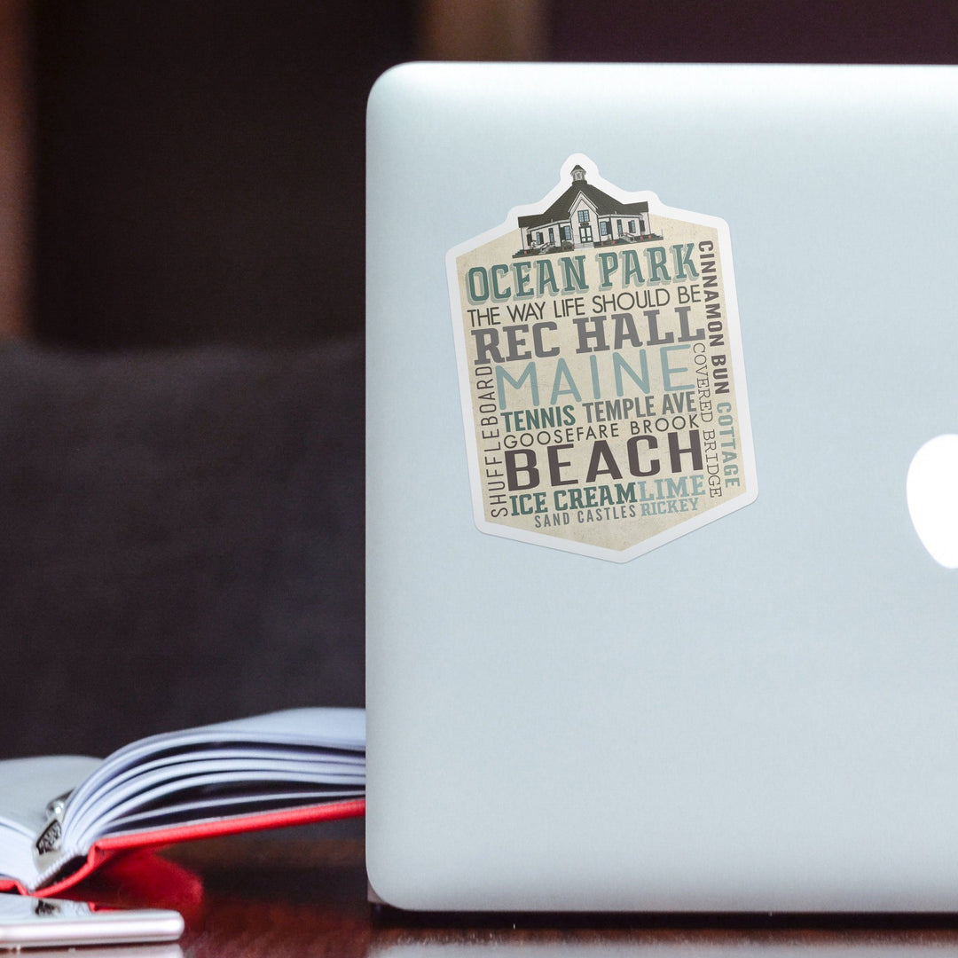 Ocean Park, Maine, Typography, Contour, Lantern Press Artwork, Vinyl Sticker Sticker Lantern Press