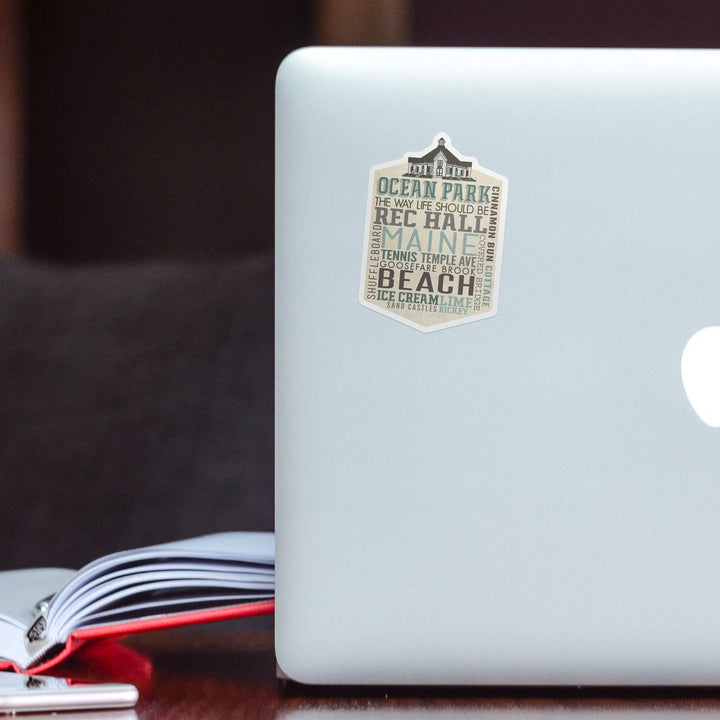 Ocean Park, Maine, Typography, Contour, Lantern Press Artwork, Vinyl Sticker Sticker Lantern Press