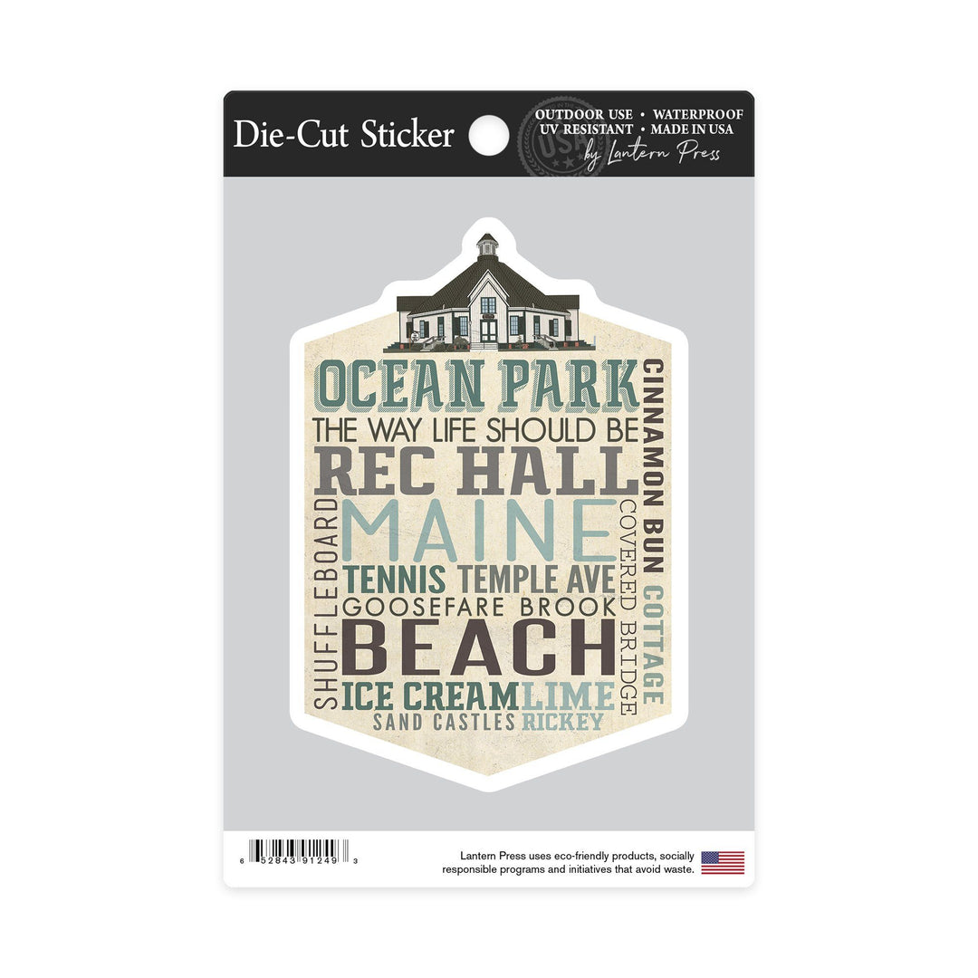 Ocean Park, Maine, Typography, Contour, Lantern Press Artwork, Vinyl Sticker Sticker Lantern Press