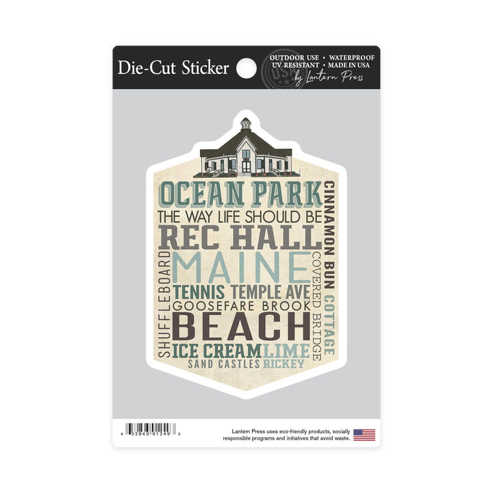 Ocean Park, Maine, Typography, Contour, Lantern Press Artwork, Vinyl Sticker Sticker Lantern Press