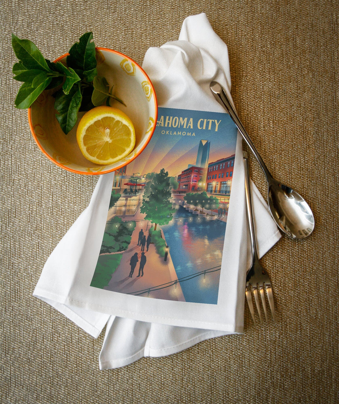 Oklahoma City, Oklahoma, River Walk, Lithograph Kitchen Lantern Press