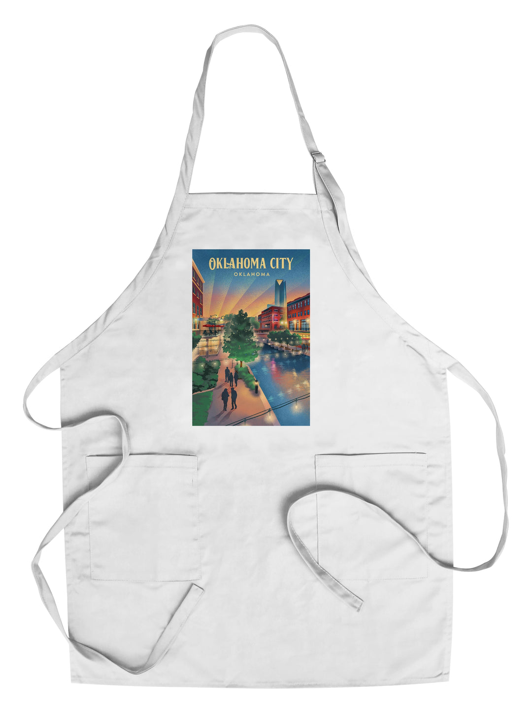 Oklahoma City, Oklahoma, River Walk, Lithograph Kitchen Lantern Press Chef's Apron