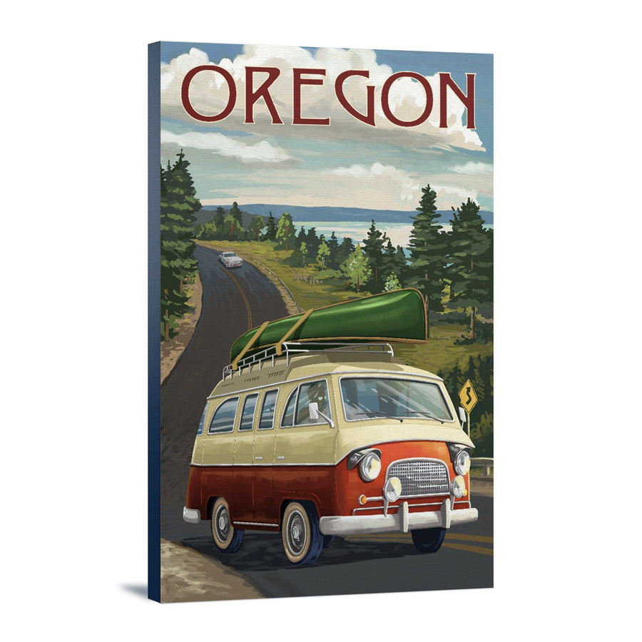 Oregon, LP Camper Van & Lake, Lantern Press Artwork, Stretched Canvas Canvas Lantern Press