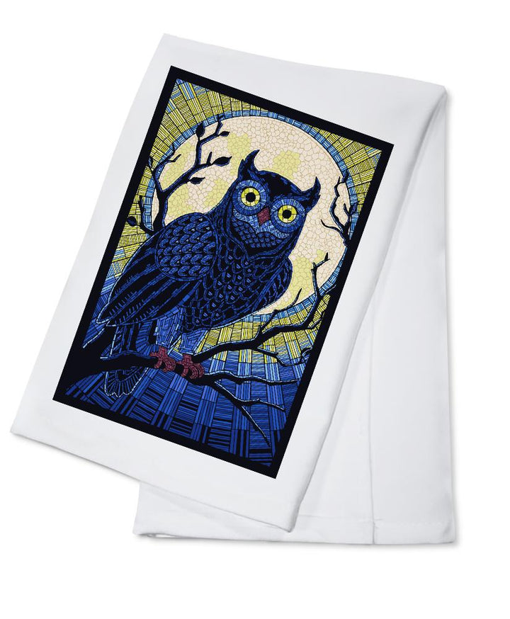 Owl, Paper Mosaic, Lantern Press Artwork, Towels and Aprons Kitchen Lantern Press Cotton Towel