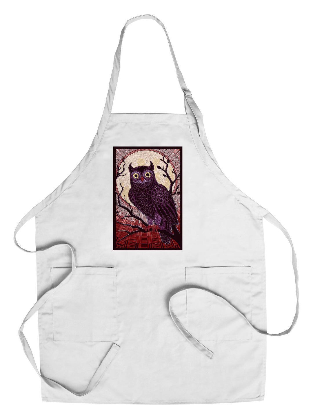 Owl, Paper Mosaic (Red), Lantern Press Poster, Towels and Aprons Kitchen Lantern Press Chef's Apron