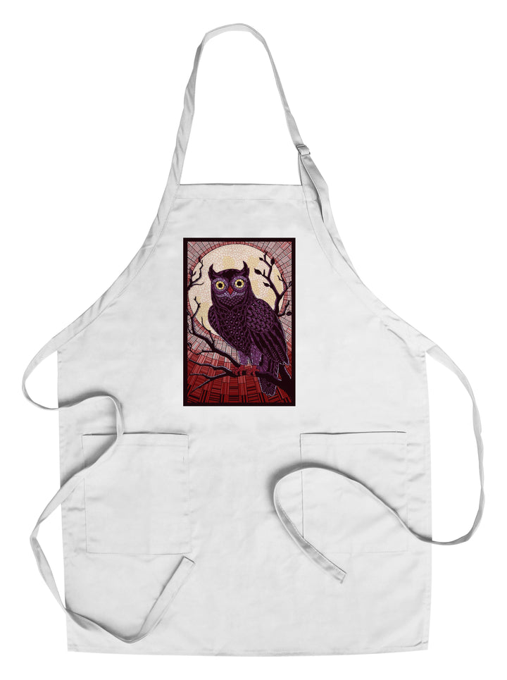 Owl, Paper Mosaic (Red), Lantern Press Poster, Towels and Aprons Kitchen Lantern Press Chef's Apron