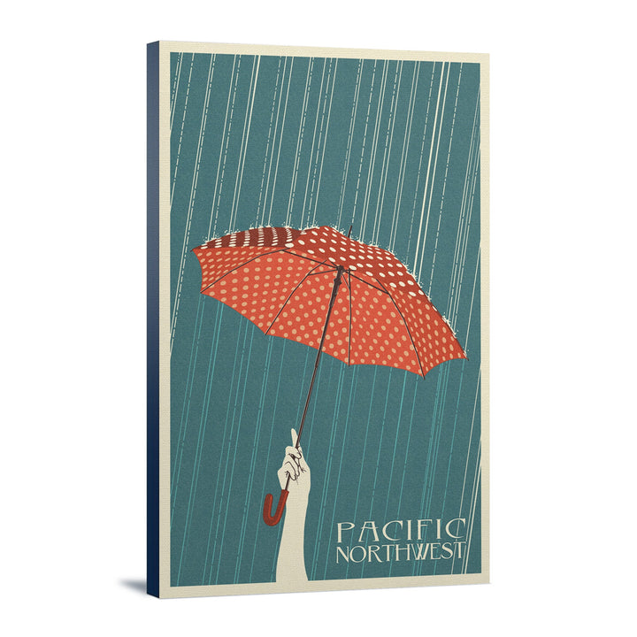 Pacific Northwest, Washington, Umbrella Letterpress, Lantern Press Artwork, Stretched Canvas Canvas Lantern Press 16x24 Stretched Canvas