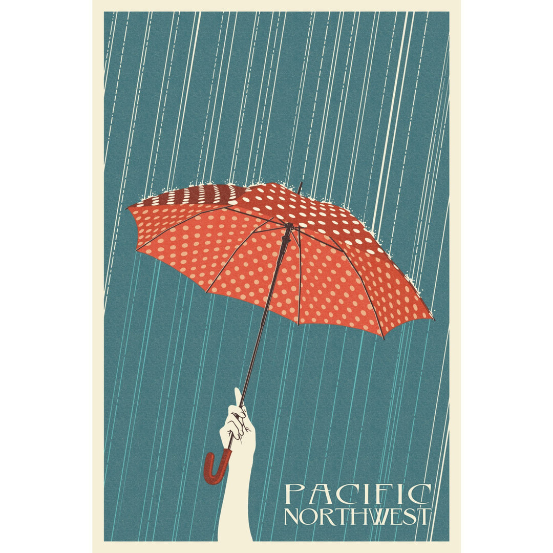 Pacific Northwest, Washington, Umbrella Letterpress, Lantern Press Artwork, Stretched Canvas Canvas Lantern Press