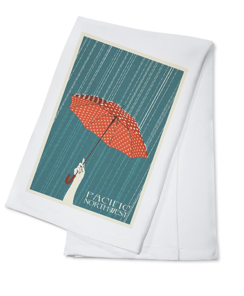 Pacific Northwest, Washington, Umbrella Letterpress, Lantern Press Artwork, Towels and Aprons Kitchen Lantern Press Cotton Towel