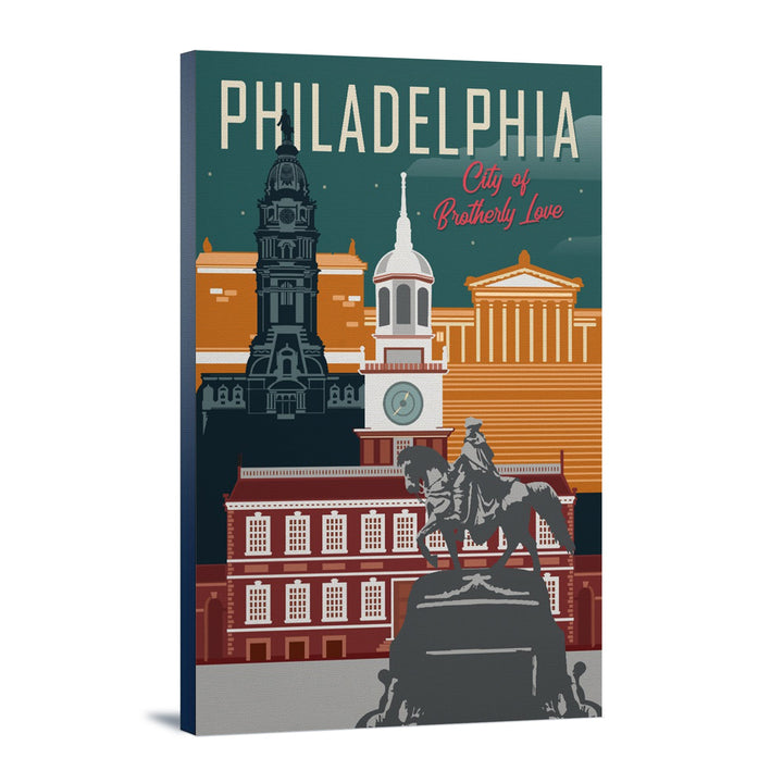 Philadelphia, Pennsylvania, City of Brotherly Love, Vector City, Lantern Press Artwork, Stretched Canvas Canvas Lantern Press 12x18 Stretched Canvas