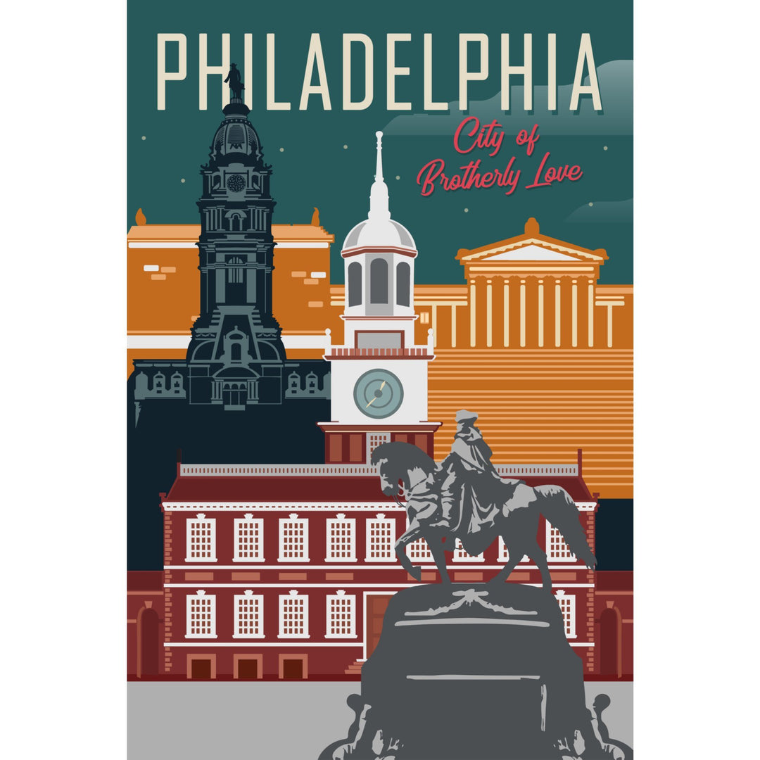 Philadelphia, Pennsylvania, City of Brotherly Love, Vector City, Lantern Press Artwork, Stretched Canvas Canvas Lantern Press