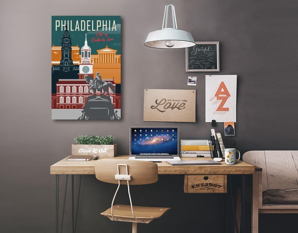 Philadelphia, Pennsylvania, City of Brotherly Love, Vector City, Lantern Press Artwork, Stretched Canvas Canvas Lantern Press