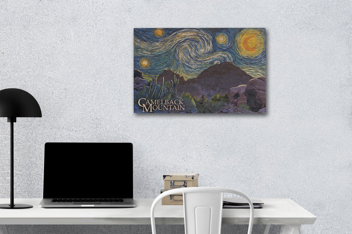 Phoenix, Arizona, Camelback Mountain, Starry Night, Lantern Press Artwork, Wood Signs and Postcards Wood Lantern Press 12 x 18 Wood Gallery Print